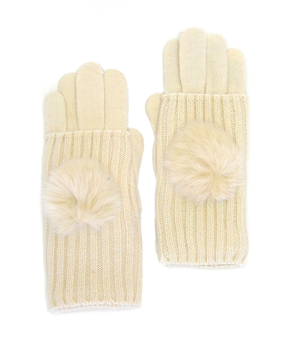 FUR BALL KNIT DOUBLE LAYER GLOVES