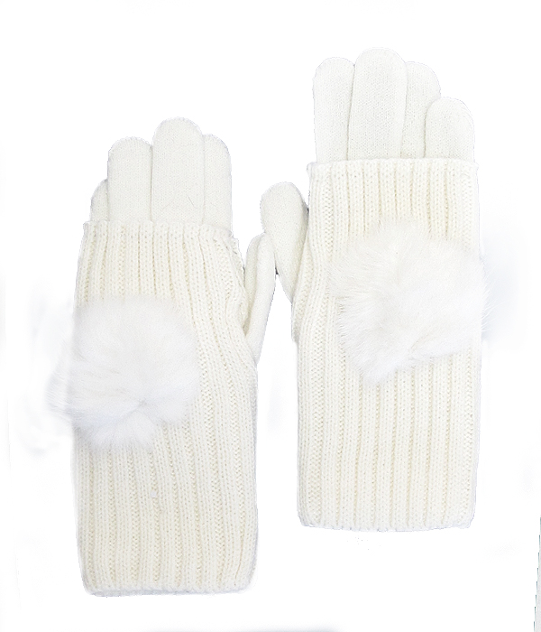 FUR BALL KNIT DOUBLE LAYER GLOVES
