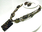 MURANO GLASS SQUARE PENDANT AND MULTI STRAND SEED BEADS NECKLACE EARRING SET