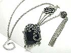 BURNISH METAL FLOWER AND CRYSTAL DECO STONE DROP LONG NECKLACE - Wholesale Jewelry