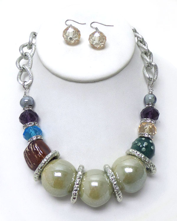 CHUNKY MULTI COLOR STONES WITH CRYSTALS NECKLACE SET  