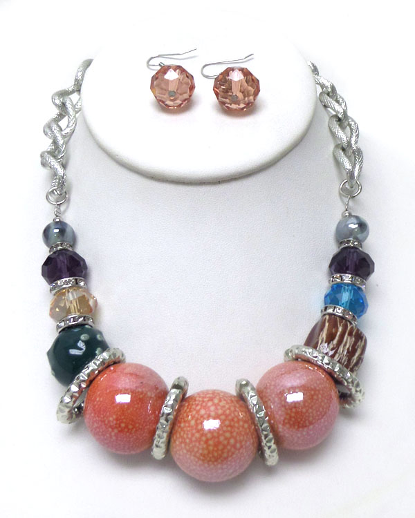 CHUNKY MULTI COLOR STONES WITH CRYSTALS NECKLACE SET