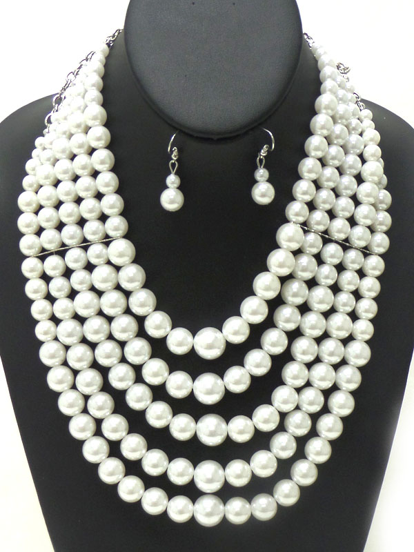 FIVE LAYER OF PEARLS WITH BAR NECKLACE SET
