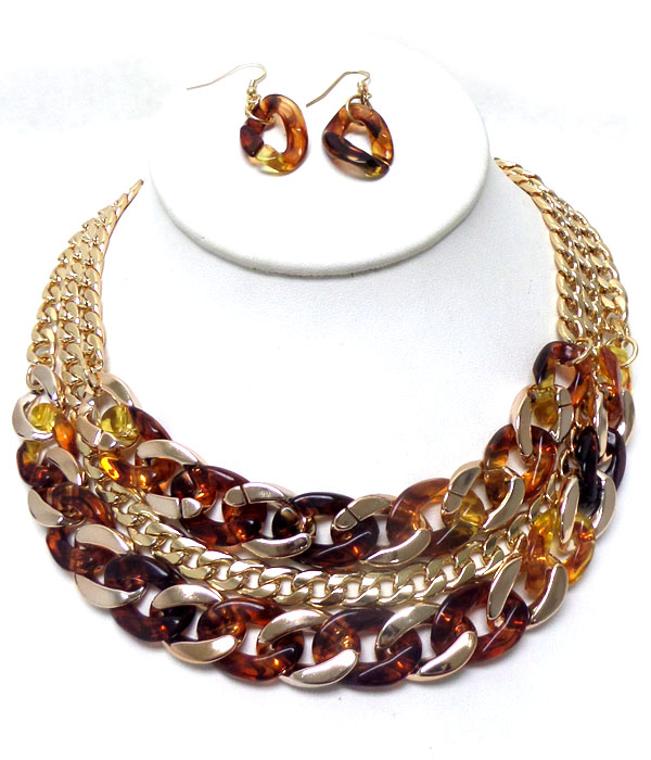 LAYER CHAIN AND PLASTIC NECKLACE SET