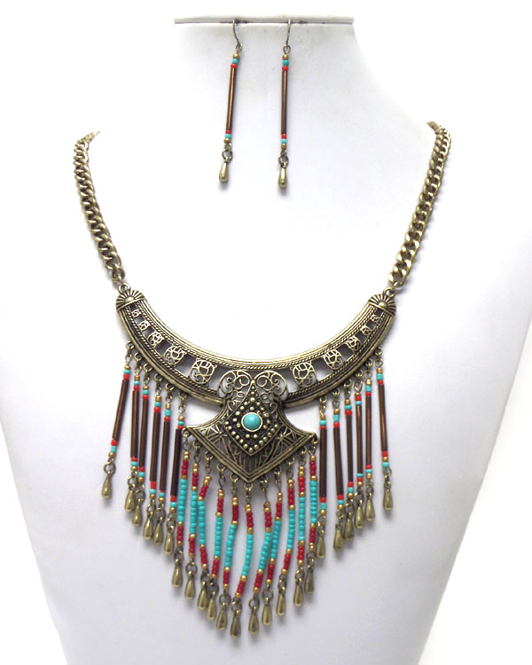BOHEMIAN STYLE WITH SEEB BEADS VINATGE METAL NECKLACE SET 