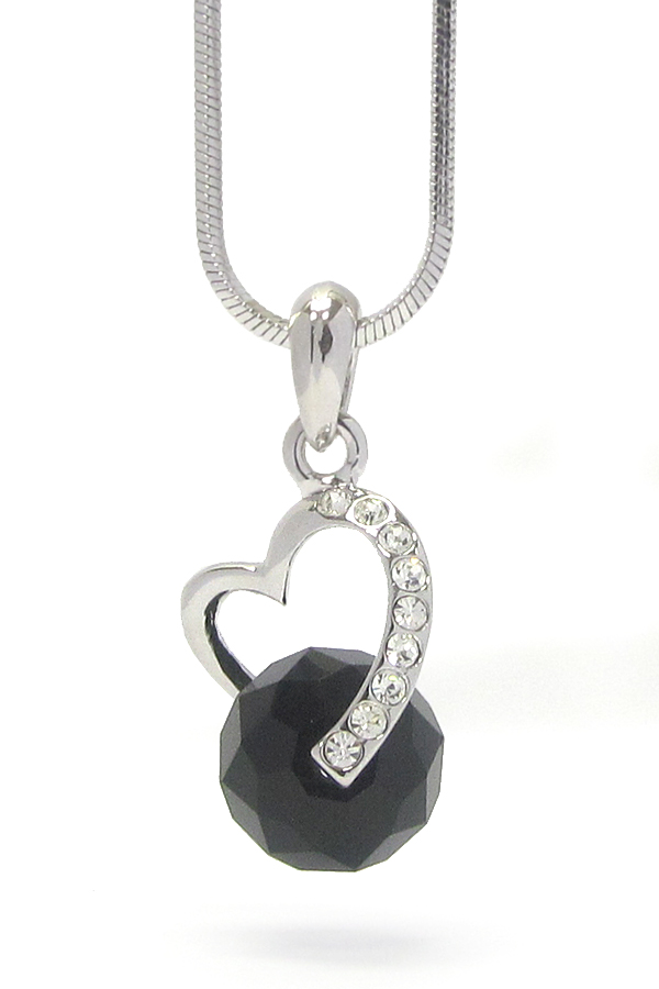 MADE IN KOREA WHITEGOLD PLATING HEART AND FACET CRYSTAL BALL PENDANT NECKLACE