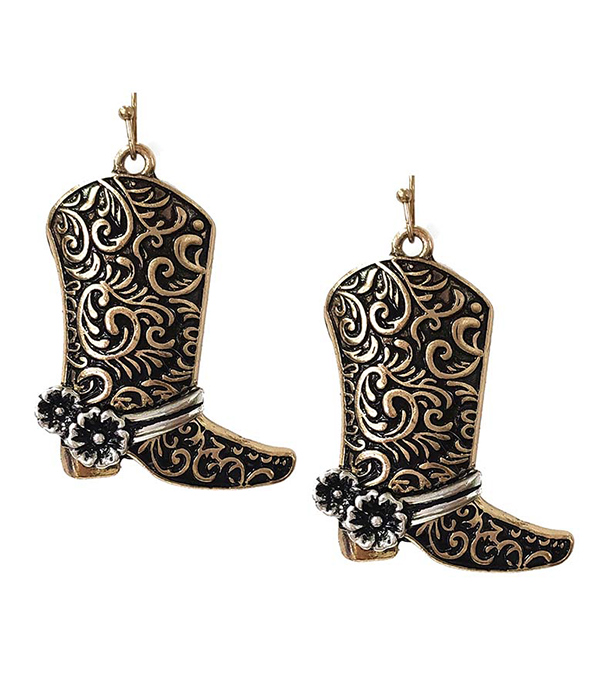 WESTERN THEME TEXTURED EARRING - COWBOY BOOT