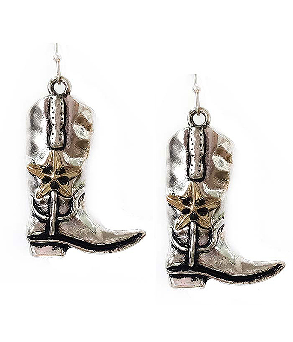 WESTERN THEME TEXTURED EARRING - COWBOY BOOT