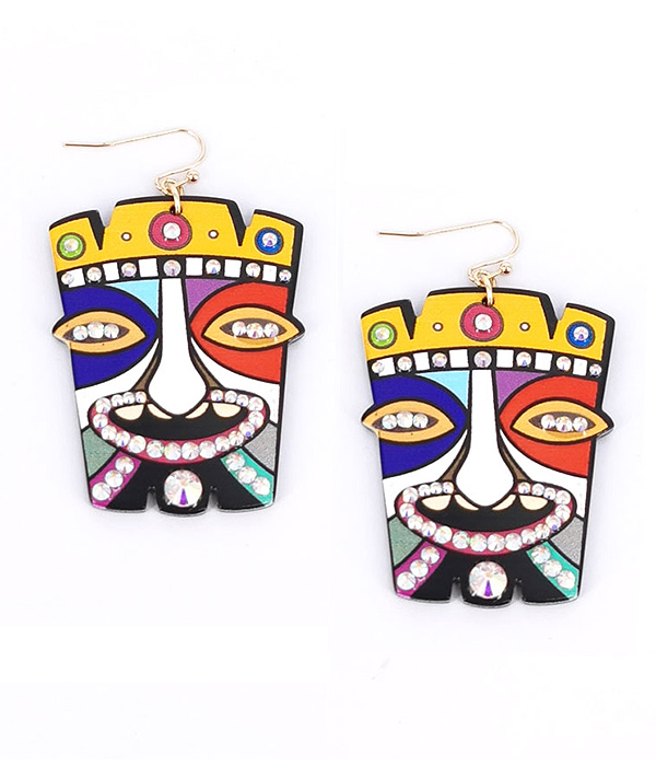 ETHNIC STYLE TRIBAL MASK EARRING - AFRICAN TOTEM