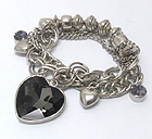 MULTI CRYSTAL HEART CHARM DANGLE CHAIN AND STRETCH BRACELET