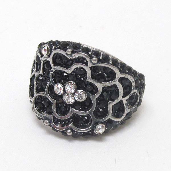 CRYSTAL STUD FLOWER TEXTURE STRETCH RING
