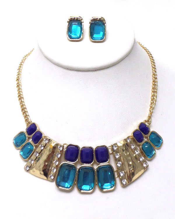 ACRYLIC RECTANGLE AND CRYSTAL MIX NECKLACE SET