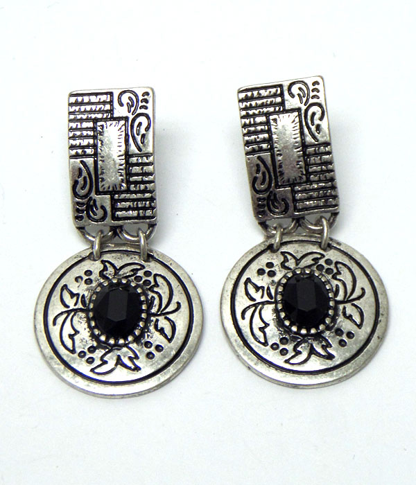 DESIGN METAL WITH STONE IN CENTER DROP EARRINGS