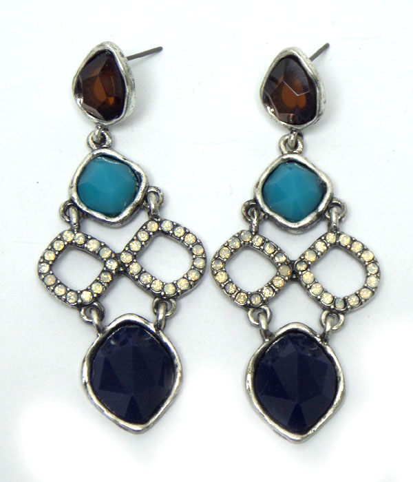 TEARDROP WITH CRYSTALS AND STONES DROP EARRINGS