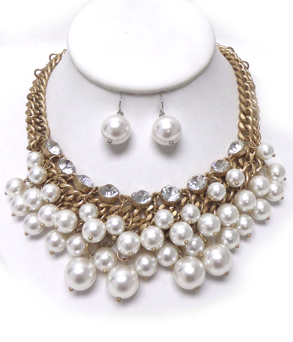 CHUNKY PEARL AND CRYSTALS NECKLACE SET