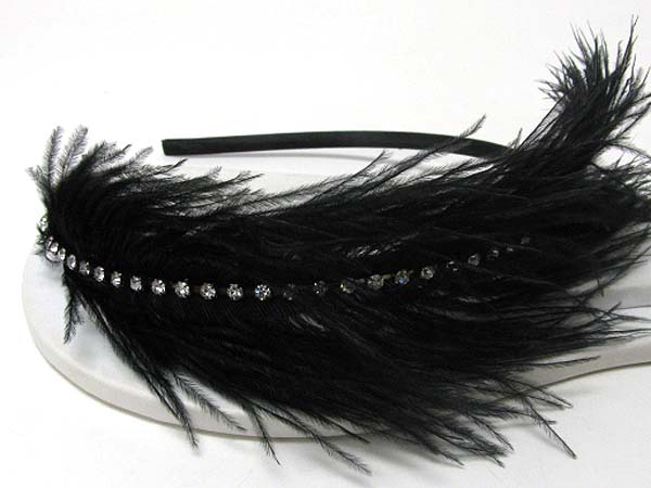CRYSTAL AND FEATHER INSPIRED FABRIC DECO HEADBAND