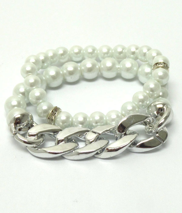 PEARL AND CHAIN BRACELET SET 