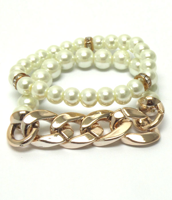 PEARL AND CHAIN BRACELET SET 