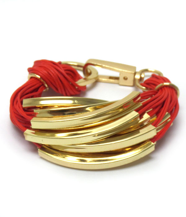 LAYERED BOLD  METAL WITH STRING BRACELET 