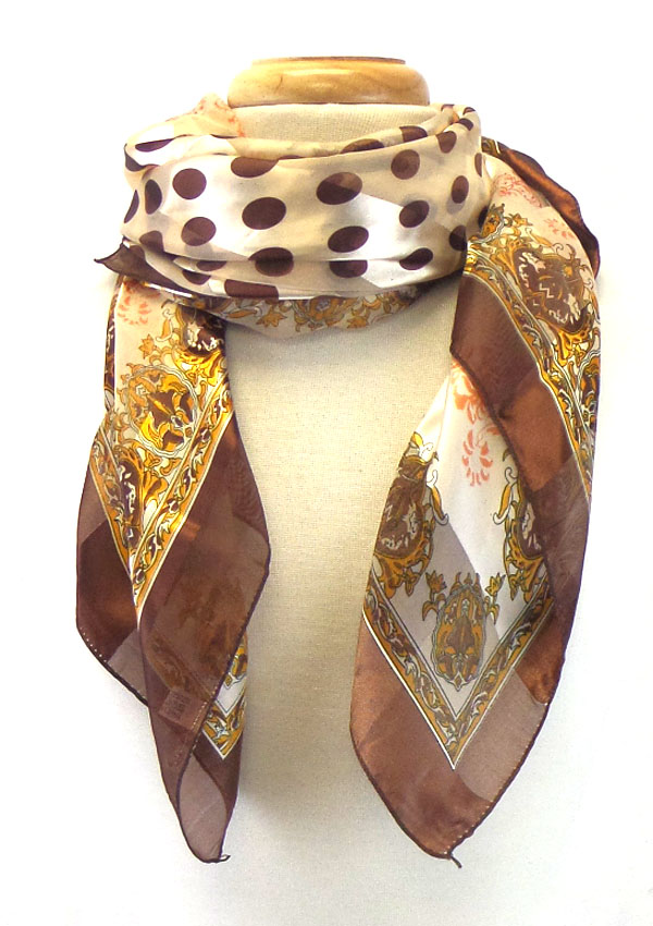POLK A DOT AND FLOWER DESIGN SQUARE SCARF