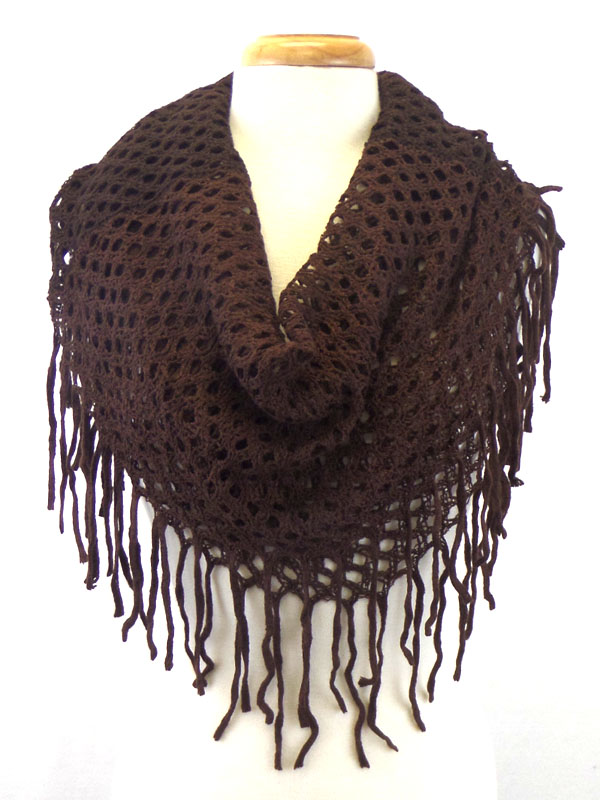 NET AND FRINGE WITH TASSEL DROP INFINITY SCARF
