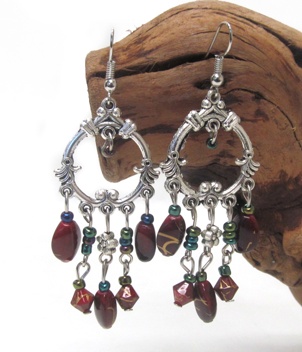 ANTIQUE SILVER BOHEMIAN AND BEAD DROP EARRING