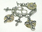 CRYSTAL STUD MULTI CROSS CHARM DANGLE MULTI CHAIN BRACELET