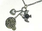 BURNISH METAL HEART AND BIRD DROP LONG NECKLACE