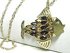 VINTAGE STYLE BURNISH METAL CRYSTAL FISH PENDANT LONG NECKLACE