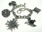 ANTIQUE STYLE CRYSTAL STUD FLOWER AND BIRD CHARM TOGGLE BRACELET