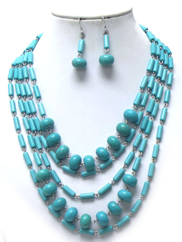 TURQUOISE STONE LAYER WITH BEADS NECKLACE SET