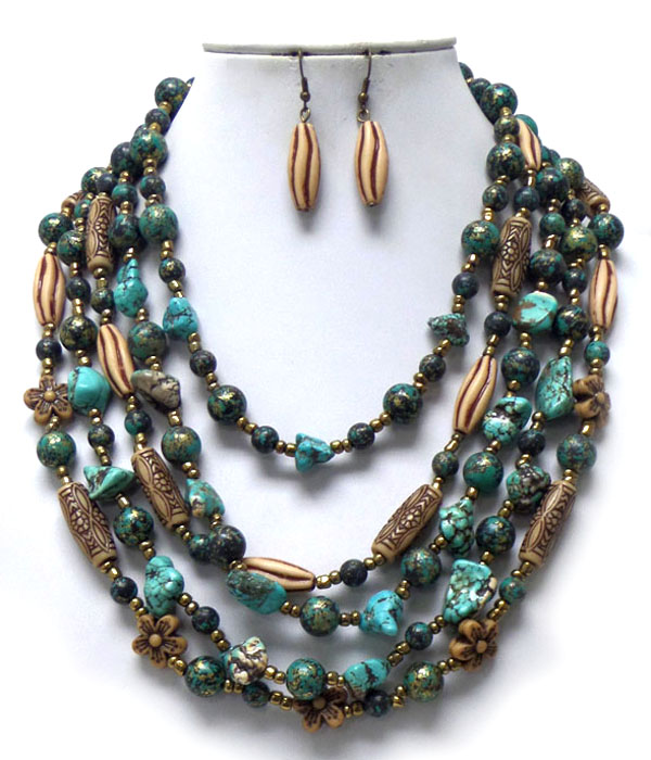 LAYER BEADS AND STONES NECKLACE SET 