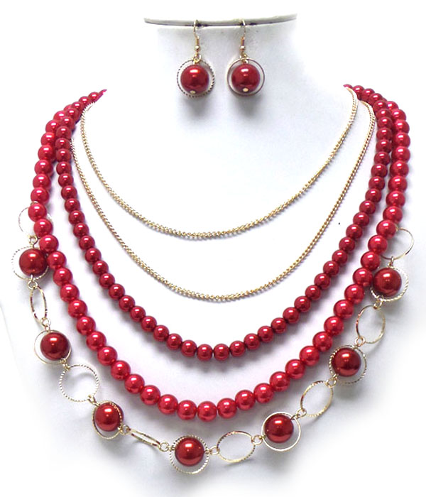 CHAIN AND BEADS LAYER NECKLACE SET 