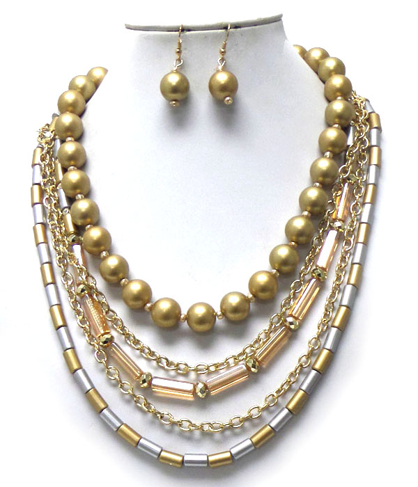 LAYER BEADS AND CHAIN NECKLACE SET