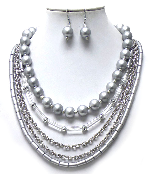 LAYER BEADS AND CHAIN NECKLACE SET 