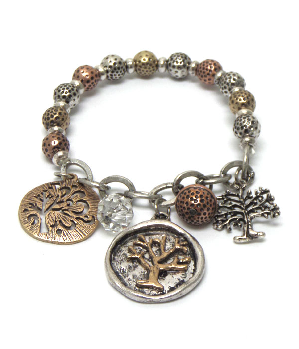 METAL BEADS WITH TREE OF LIFE CHARM BRACELET