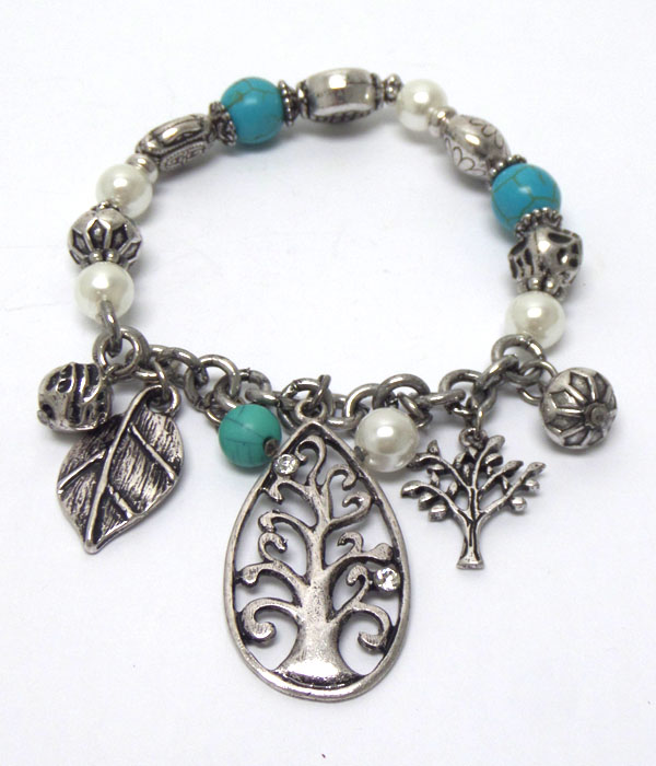 METAL BEADS WITH TREE OF LIFE CHARM BRACELET
