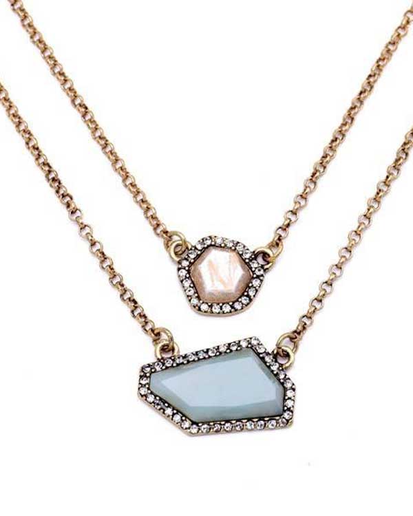 BOUTIQUE STYLE DOUBLE LAYER CRYSTAL AND STONE PENDANT NECKLACE