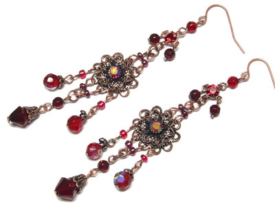 CRYSTAL AND BEADS DROP FLOWER EARRING