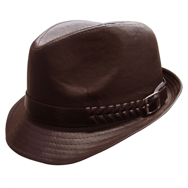 100% POLYESTER FAUX LEATHER FEDORA
