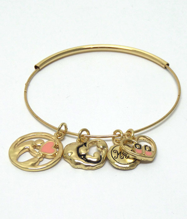 MOTHER DAUGHTER THEME CHARMS BANGLE BRACELET