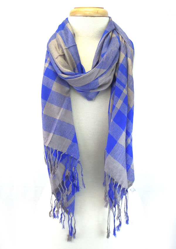 CHECKERS PRINT WITH FRINGE DROP SCARF