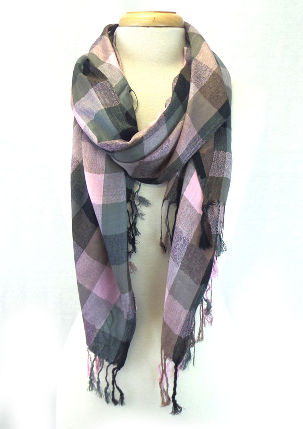 CHECKERS PRINT WITH FRINGE DROP SCARF