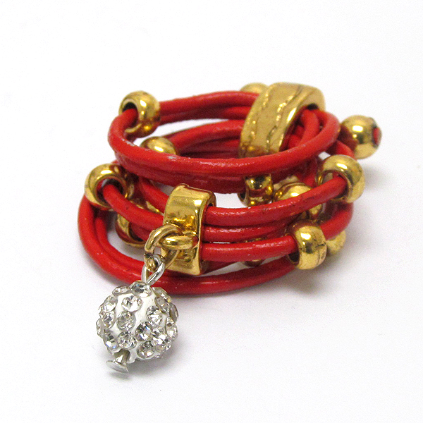 CRYSTAL FIREBALL AND LEATHERETTE WRAP BAND RING