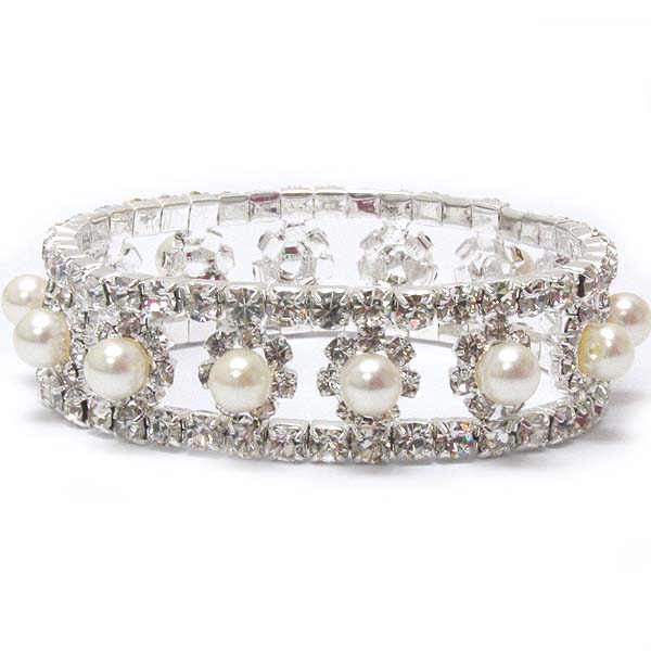 CRYSTAL AND PEARL MIX STRETCH BRACELET