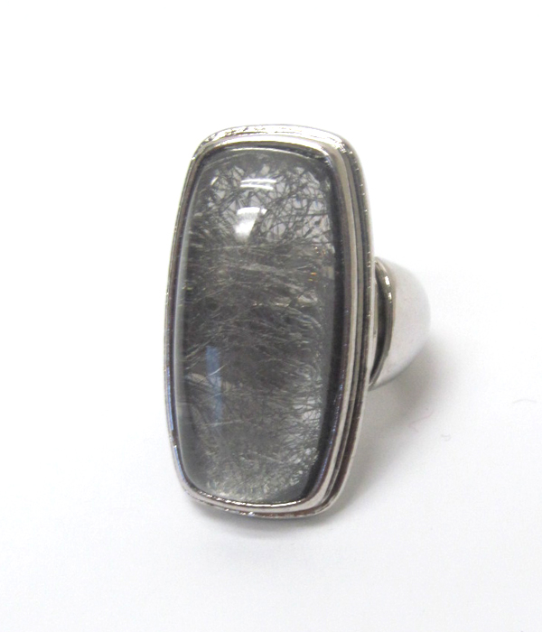 SQUARE METAL TEXTURED STONE CENTER RING
