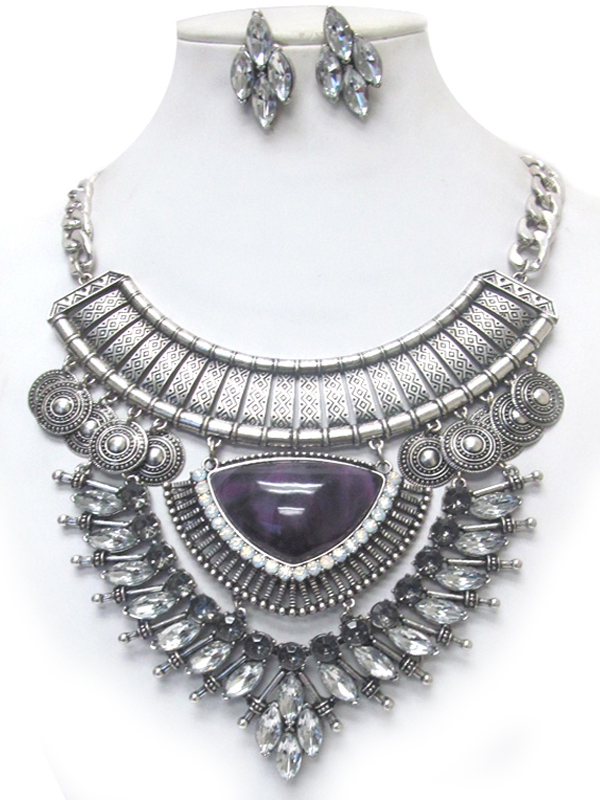 LUXURY CLASS MULTI CRYSTAL DECO CHUNKY STATEMENT NECKLACE SET
