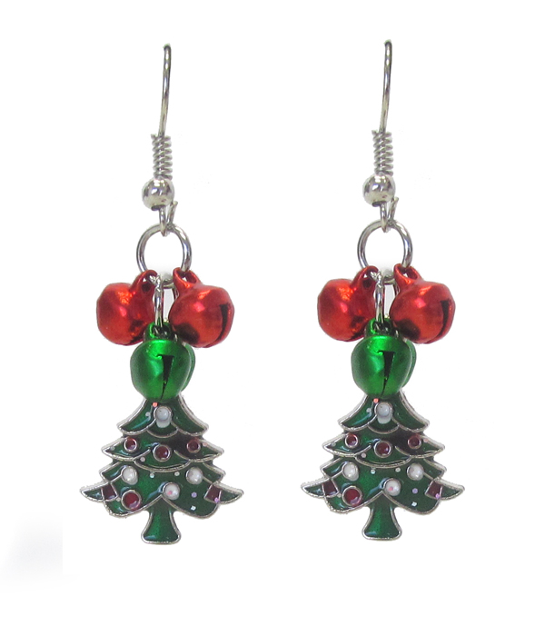 CHRISTMAS TREE AND BELL DANGLE EARRING