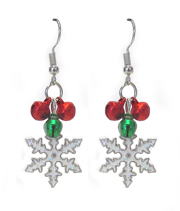 SNOWFLAKE AND BELL DANGLE EARRING