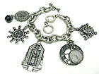 ANTIQUE STYLE CLOCK AND MULTI CHARM TOGGLE BRACELET